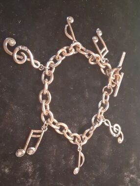 Silver Music Charm Bracelet - Feminine Musical Note Design